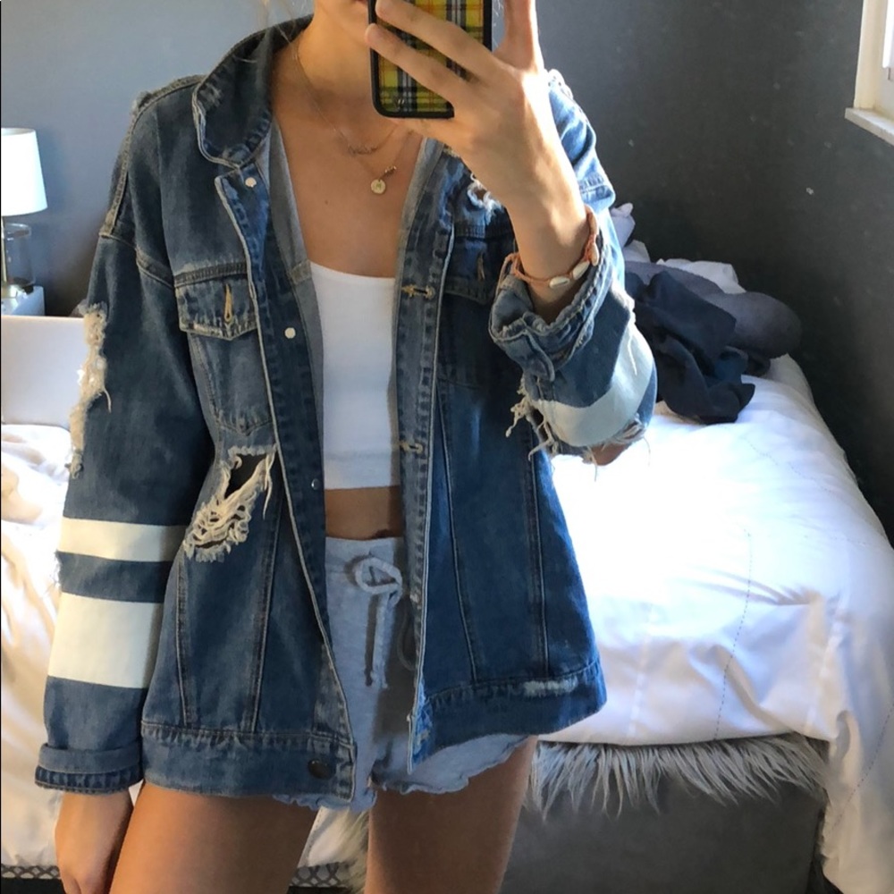 Oversized distressed denim jacket